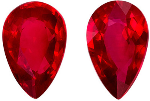 Matching Ruby Gemstone Pair - Pear Cut - Vivid Rich Red - 1.1 carats - 6.2 x 4mm