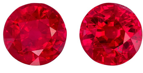 Matching Pair Ruby Loose Gemstones - Round Cut - 1.26 carats - 4.9mm