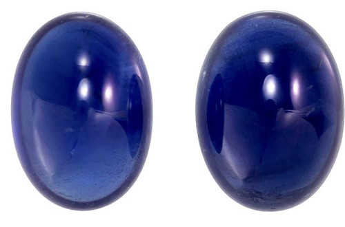 AfricaGems Certified Blue Sapphire - Matching Pair - Cabochon Cut - 2.21 carats - 6.75 x 5mm