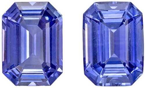 Desirable Sapphire Gem Pair - Emerald Cut - Medium Cornflower Blue - 2.36 carats - 6.9 x 5mm