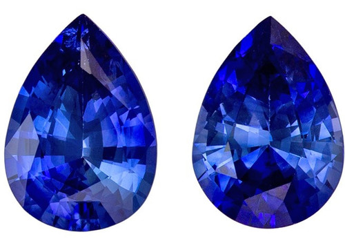 Sapphire Loose Gemstone Pair - Pear Cut - Rich Blue - 1.52 carats - 7 x 5mm