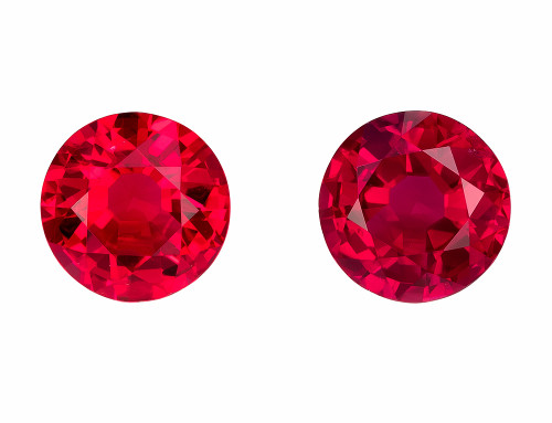 Fine Pair of Round Cut Rubies - 1.08 Carats - 4.9mm size
